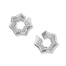 Load image into Gallery viewer, Zig Zag Stax Two Row Hoop Earrings in Sterling Silver with Diamonds, 27mm