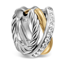 Load image into Gallery viewer, Crossover Three Row Huggie Hoop Earrings in Sterling Silver with 18K Yellow Gold, 13mm