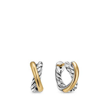 Load image into Gallery viewer, Crossover Huggie Hoop Earrings in Sterling Silver with 18K Yellow Gold, 12.4mm