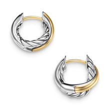 Load image into Gallery viewer, Crossover Huggie Hoop Earrings in Sterling Silver with 18K Yellow Gold, 12.4mm