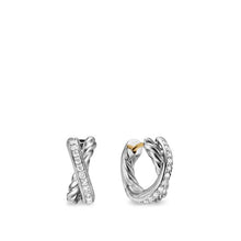 Load image into Gallery viewer, Crossover Huggie Hoop Earrings in Sterling Silver with Diamonds, 12.4mm