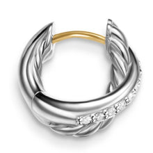 Load image into Gallery viewer, Crossover Huggie Hoop Earrings in Sterling Silver with Diamonds, 12.4mm