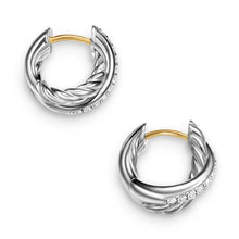 Load image into Gallery viewer, Crossover Huggie Hoop Earrings in Sterling Silver with Diamonds, 12.4mm