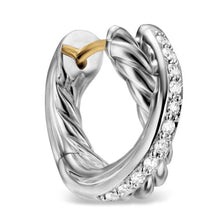 Load image into Gallery viewer, Crossover Huggie Hoop Earrings in Sterling Silver with Diamonds, 12.4mm