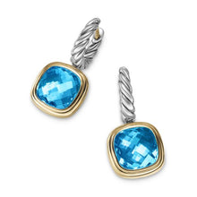 Load image into Gallery viewer, Albion Drop Earrings in Sterling Silver with 18K Yellow Gold and Blue Topaz, 10mm