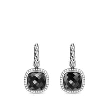 Load image into Gallery viewer, Albion Drop Earrings in Sterling Silver with Black Onyx and Diamonds, 10mm