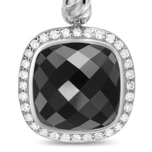Load image into Gallery viewer, Albion Drop Earrings in Sterling Silver with Black Onyx and Diamonds, 10mm