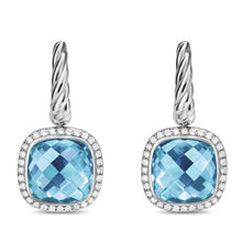 Load image into Gallery viewer, Albion Drop Earrings in Sterling Silver with Blue Topaz and Diamonds, 10mm