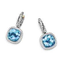 Load image into Gallery viewer, Albion Drop Earrings in Sterling Silver with Blue Topaz and Diamonds, 10mm
