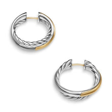 Load image into Gallery viewer, Crossover Hoop Earrings in Sterling Silver with 14K Yellow Gold, 22.4mm