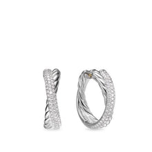 Load image into Gallery viewer, Crossover Hoop Earrings in Sterling Silver with Diamonds, 22.4mm