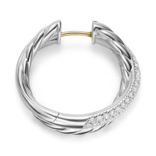 Load image into Gallery viewer, Crossover Hoop Earrings in Sterling Silver with Diamonds, 22.4mm