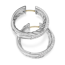 Load image into Gallery viewer, Crossover Hoop Earrings in Sterling Silver with Diamonds, 22.4mm