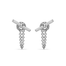 Load image into Gallery viewer, DY Mercer Petite Toggle Chain Stud Earrings in Sterling Silver with Diamonds, 38.2mm