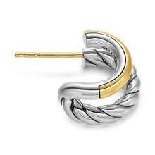 Load image into Gallery viewer, DY Mercer Double Hoop Huggie Earrings in Sterling Silver with 18K Yellow Gold, 13.5mm
