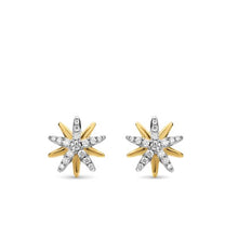 Load image into Gallery viewer, Starburst Stud Earrings in Sterling Silver with 18K Yellow Gold with Diamonds, 10.6mm