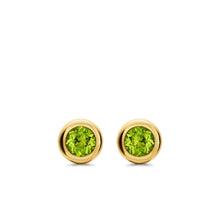 Load image into Gallery viewer, Bezel Set Stud Earrings in 18K Yellow Gold with Peridot, 6.6mm
