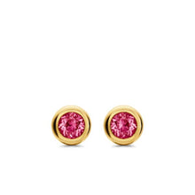 Load image into Gallery viewer, Bezel Set Stud Earrings in 18K Yellow Gold with Pink Tourmalines, 6.6mm