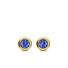 Load image into Gallery viewer, Bezel Set Stud Earrings in 18K Yellow Gold with Tanzanite, 6.6mm