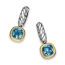 Load image into Gallery viewer, DY Mercer Color Drop Earrings in Sterling Silver with 14K Yellow Gold and Hampton Blue Topaz, 6mm