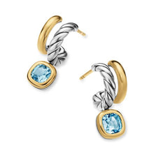 Load image into Gallery viewer, DY Mercer Color Two Row Drop Earrings in Sterling Silver with 18K Yellow Gold and Sky Blue Topaz, 19.5mm