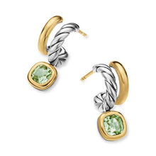 Load image into Gallery viewer, DY Mercer Color Two Row Drop Earrings in Sterling Silver with 18K Yellow Gold and Prasiolite, 19.5mm