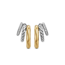 Load image into Gallery viewer, DY Mercer Multi Row Earrings in Sterling Silver with 14K Yellow Gold and Diamonds, 18mm