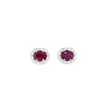 Load image into Gallery viewer, 18K White Gold Ruby Stone Diamond Halo Earrings