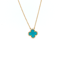 Load image into Gallery viewer, Royal Collection 14K Yellow Gold Turquoise Flower Small Pendant Necklace