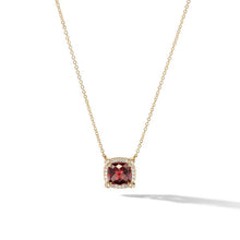 Load image into Gallery viewer, Petite Chatelaine Pave Bezel Pendant Necklace in 18K Yellow Gold with Garnet and Diamonds, 7mm