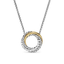 Load image into Gallery viewer, Crossover Pendant Necklace in Sterling Silver with 18K Yellow Gold and Diamonds, 14.5mm
