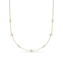 Load image into Gallery viewer, Petite Starburst and Pearl Station Chain Necklace in 18K Yellow Gold with Pearls and Diamonds, 6mm