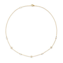 Load image into Gallery viewer, Petite Starburst and Pearl Station Chain Necklace in 18K Yellow Gold with Pearls and Diamonds, 6mm