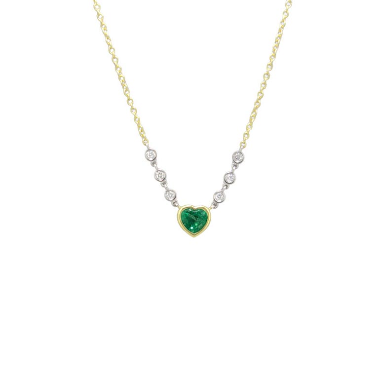 Meira T Bezel Set Diamond & Emerald Pendant Necklace