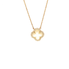 Load image into Gallery viewer, Royal Collection 14K Yellow Gold Mother of Pearl Flower Diamond Necklace