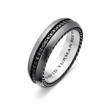 Load image into Gallery viewer, Streamline Band Ring in Grey Titanium with Black Diamonds, 6mm