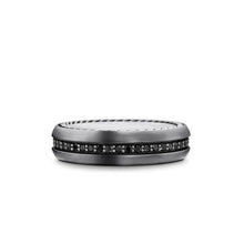 Load image into Gallery viewer, Streamline Band Ring in Grey Titanium with Black Diamonds, 6mm