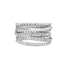 Load image into Gallery viewer, Crossover Ring in Sterling Silver with Diamonds, 12mm