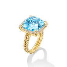 Load image into Gallery viewer, Chatelaine Pave Bezel Ring in 18K Yellow Gold with Blue Topaz and Diamonds, 14mm
