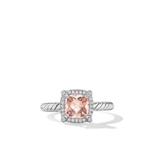 Load image into Gallery viewer, Petite Chatelaine Pave Bezel Ring in Sterling Silver with Morganite and Diamonds, 7mm