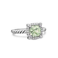 Load image into Gallery viewer, Petite Chatelaine Pave Bezel Ring in Sterling Silver with Prasiolite and Diamonds, 7mm