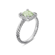 Load image into Gallery viewer, Petite Chatelaine Pave Bezel Ring in Sterling Silver with Prasiolite and Diamonds, 7mm