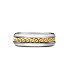Load image into Gallery viewer, Cable Inset Band Ring in Sterling Silver with 18K Yellow Gold, 8mm