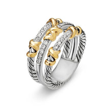 Load image into Gallery viewer, Petite Helena Wrap Three Row Ring in Sterling Silver with 18K Yellow Gold and Diamonds, 12mm