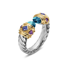 Load image into Gallery viewer, Renaissance Color Ring in Sterling Silver with 14K Yellow Gold, Hampton Blue Topaz, Iolite and Amethyst, 9.9mm