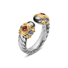 Load image into Gallery viewer, Renaissance Color Ring in Sterling Silver with 14K Yellow Gold, Hematine, Rhodolite Garnet and Iolite, 9.9mm