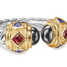 Load image into Gallery viewer, Renaissance Color Ring in Sterling Silver with 14K Yellow Gold, Hematine, Rhodolite Garnet and Iolite, 9.9mm