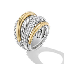 Load image into Gallery viewer, DY Mercer Multi Row Ring in Sterling Silver with 18K Yellow Gold and Diamonds