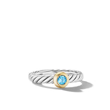 Load image into Gallery viewer, Petite Cable Ring in Sterling Silver with 14K Yellow Gold and Blue Topaz, 2.8mm