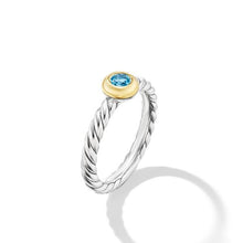 Load image into Gallery viewer, Petite Cable Ring in Sterling Silver with 14K Yellow Gold and Blue Topaz, 2.8mm
